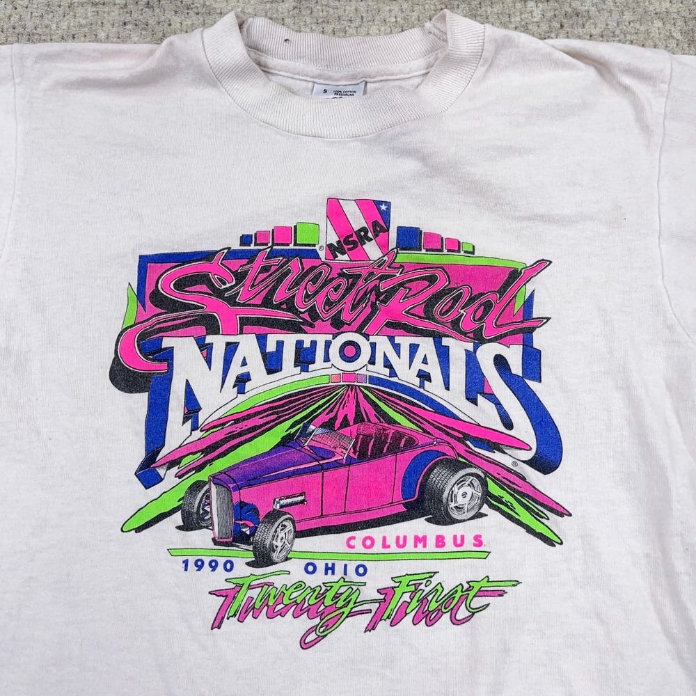 Vintage Hot Rod Shirt Men Small White Single Stitch 90s NSRA Car Show Racing *